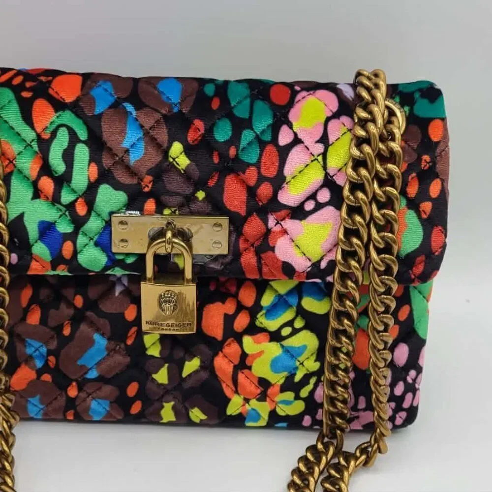 Kurt Geiger London Brixton Velvet Colorful Shoulder Bag with chain Straps NWT!